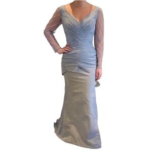 Jovani Long Sleeve Evening Gown Platinum